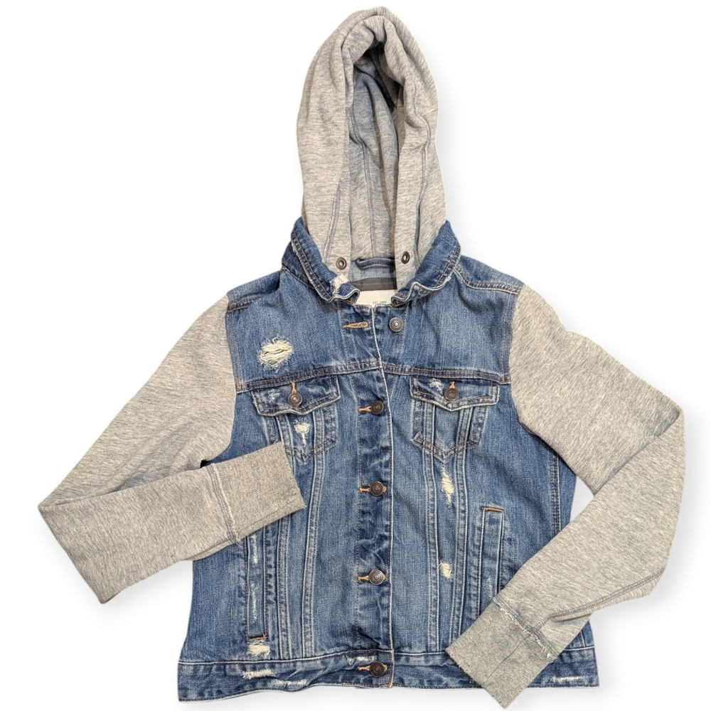 Abercrombie and Fitch Y2K Distressed Jean Denim Hoodie Jacket Women SZ XL